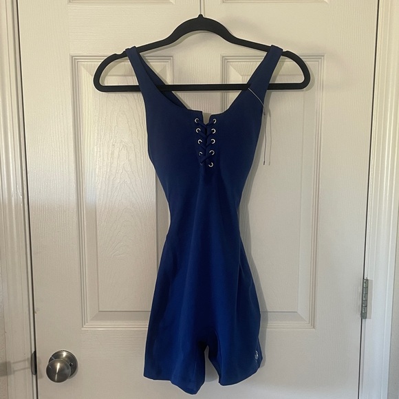 Blue Lace-Up Athletic Romper Cobalt Blue Padded Built in bra NWOT Size Medium - Picture 3 of 8